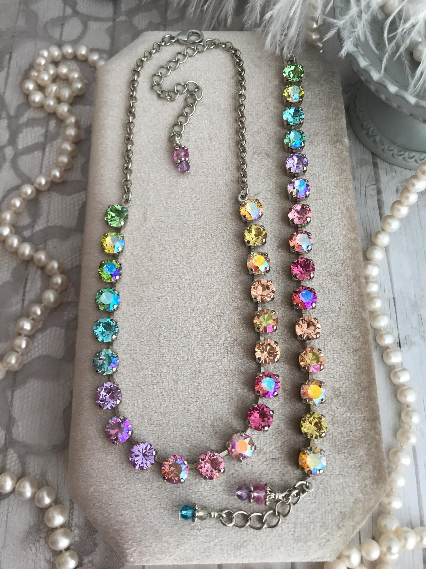 Garden Party Rainbow: Iridescent Crystal Tennis Necklace