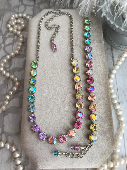 Garden Party Rainbow: Iridescent Crystal Tennis Necklace