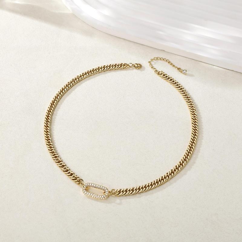 Exquisite Inlaid Pendant: Cuban Link Chain with Zircon Clasp