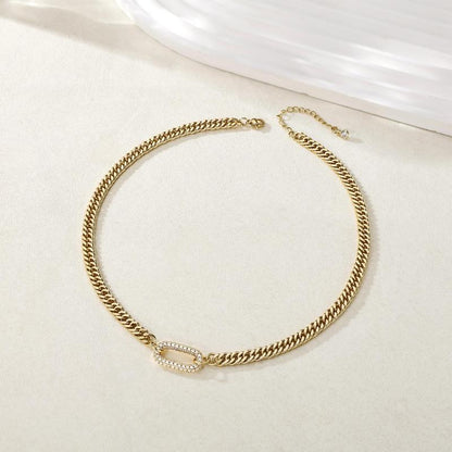 Exquisite Inlaid Pendant: Cuban Link Chain with Zircon Clasp