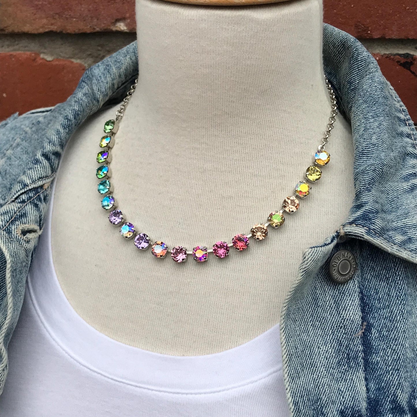 Garden Party Rainbow: Iridescent Crystal Tennis Necklace