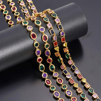 Gold-Plated Rainbow Tennis Necklace: Unisex Chain Featuring Colorful Zirconia and Emeralds