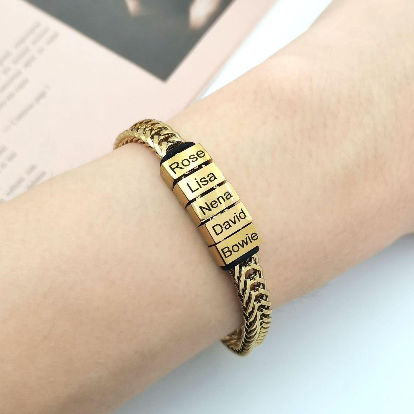 Happy Father's Day Father Gift  Custom Gold Bracelet for Dad with Kids Name Personalize Daddy Bracelet