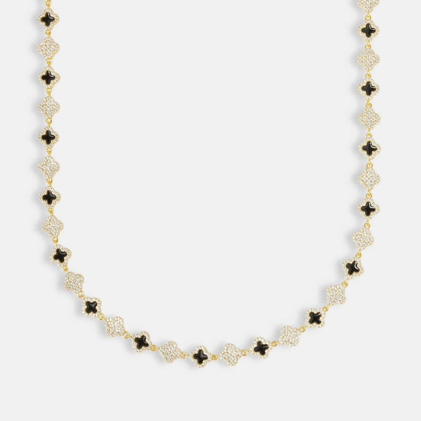 Black Enamel Clover Diamond Gemstone Necklace