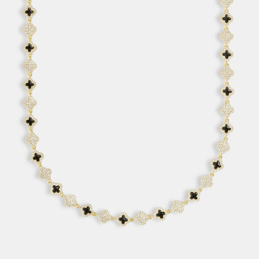 Black Enamel Clover Diamond Gemstone Necklace