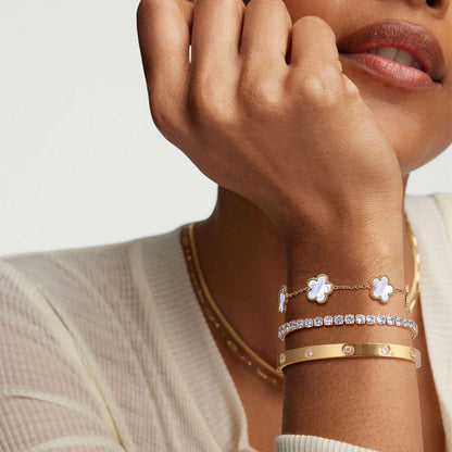 Golden Bloom Stacking Bracelet Set – 3-Piece Gold Plated Bangle & Tennis Chain
