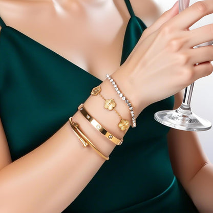 Lucky Layers: 4-Piece Gold Plated Stacking Bracelet Set