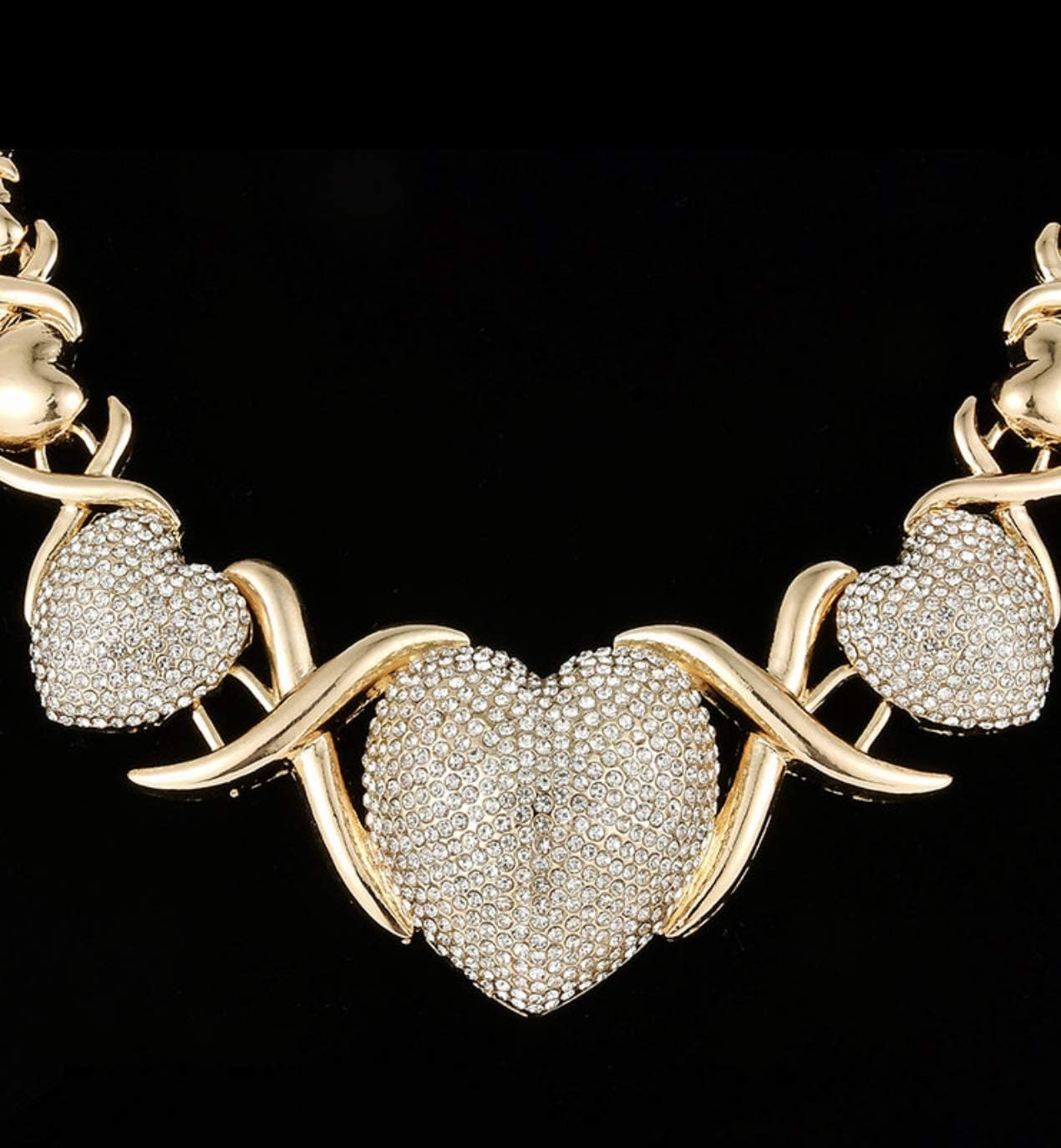 Triple Heart XO Chain Necklace: Diamond-Paved Trio Love Symbol