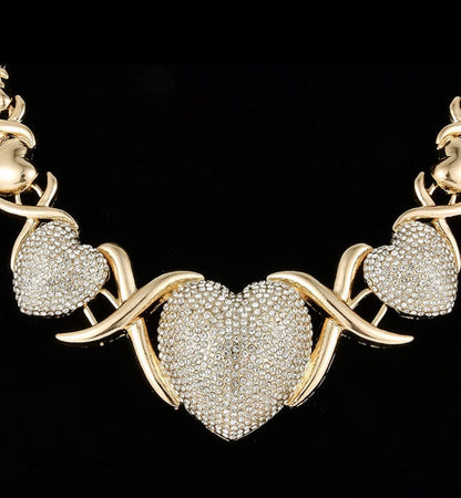 Triple Heart XO Chain Necklace: Diamond-Paved Trio Love Symbol