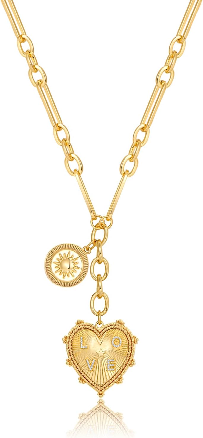Bold Heart Statement Necklace: Chunky Gold Chain & Pendant