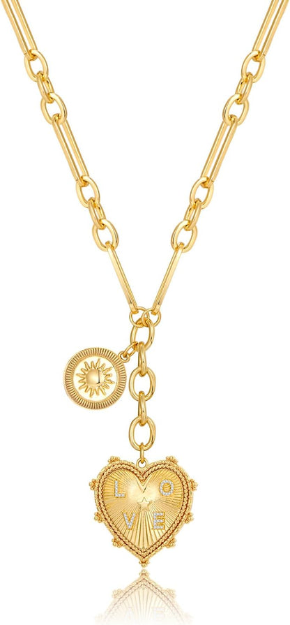 Bold Heart Statement Necklace: Chunky Gold Chain & Pendant