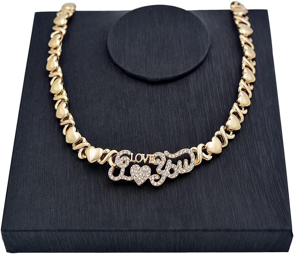 Engraved LOVE Emblem with Heart XO Link Necklace