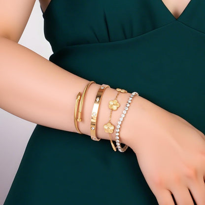 Lucky Layers: 4-Piece Gold Plated Stacking Bracelet Set