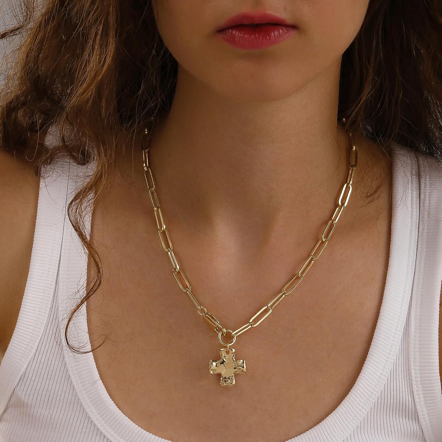 Bold Faith Statement Necklace: Cross Pendant with Paperclip & Snake Chain