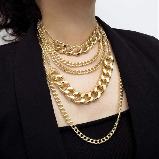Chunky Gold Cuban Chain Necklace Set
