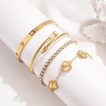 Lucky Layers: 4-Piece Gold Plated Stacking Bracelet Set