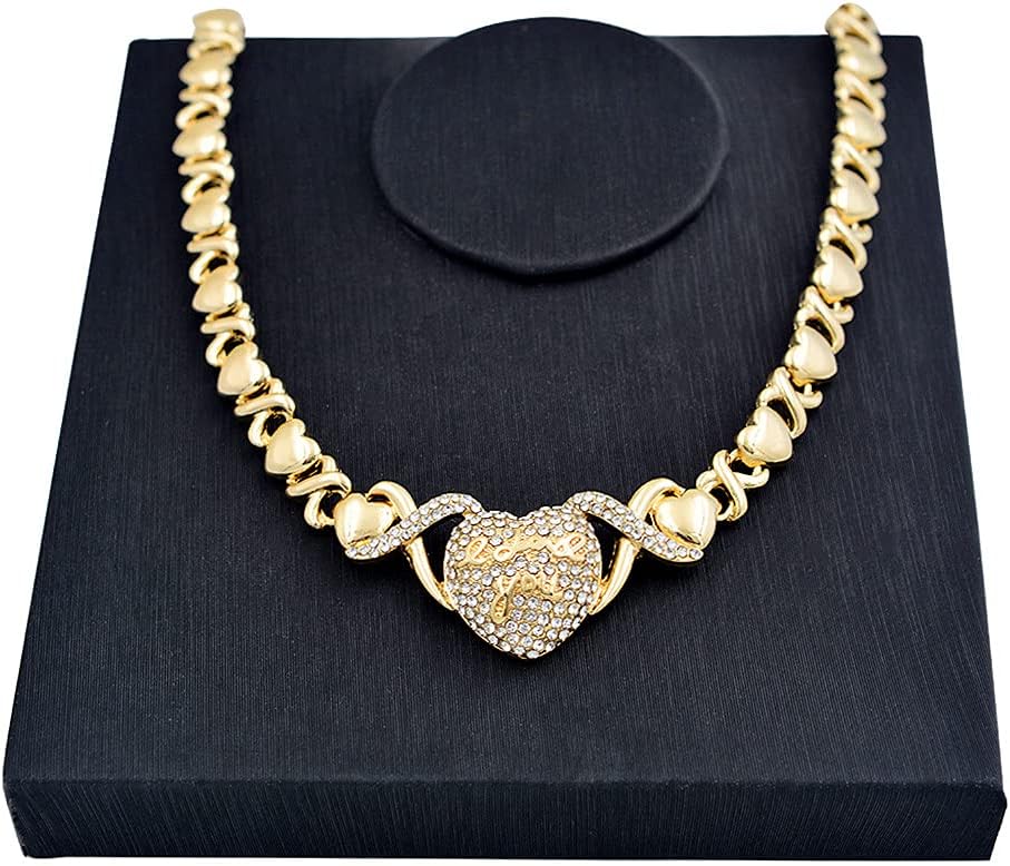 "LOVE YOU" Engraved Heart Pendant Necklace with XO Chain Links