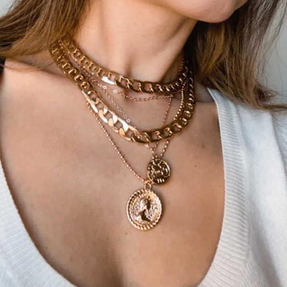 Vintage Coin Chain Set – 5-Layer Retro Necklace Stack
