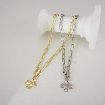 Bold Faith Statement Necklace: Cross Pendant with Paperclip & Snake Chain