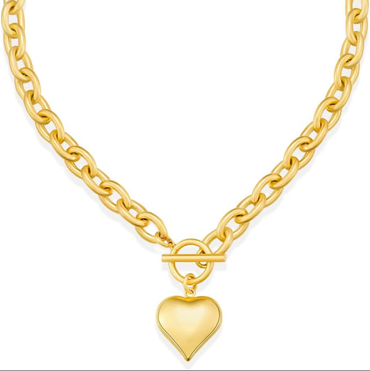 Bold Heart Statement Necklace: Chunky Gold Chain & Pendant