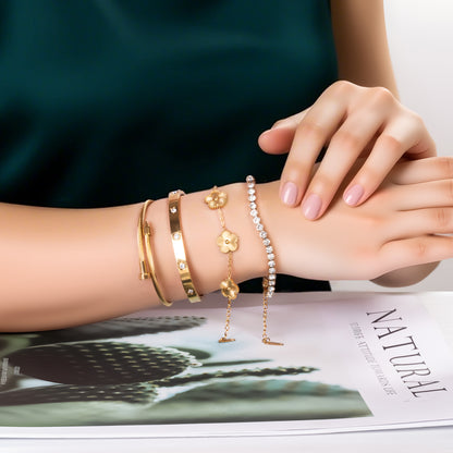 Lucky Layers: 4-Piece Gold Plated Stacking Bracelet Set