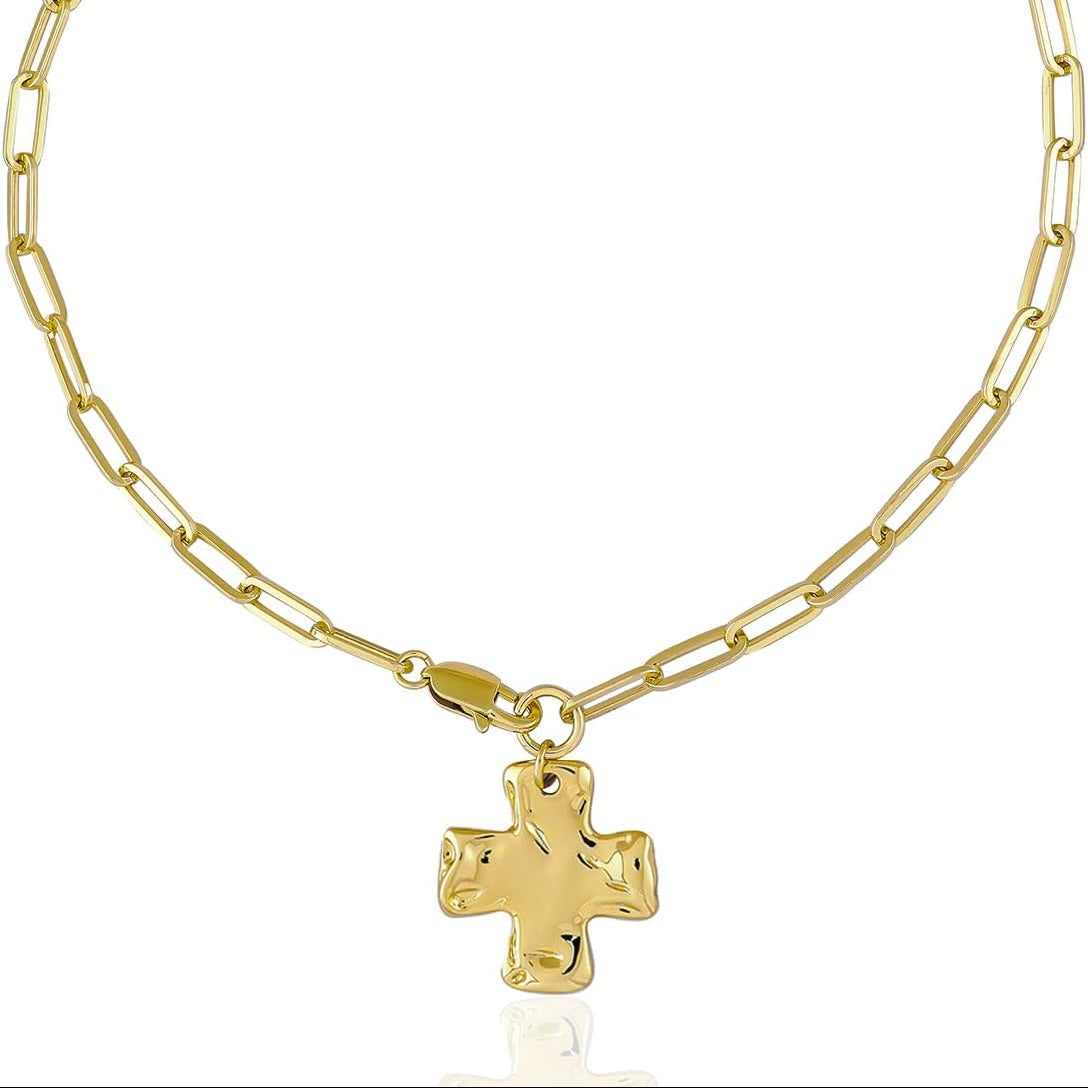 Bold Faith Statement Necklace: Cross Pendant with Paperclip & Snake Chain