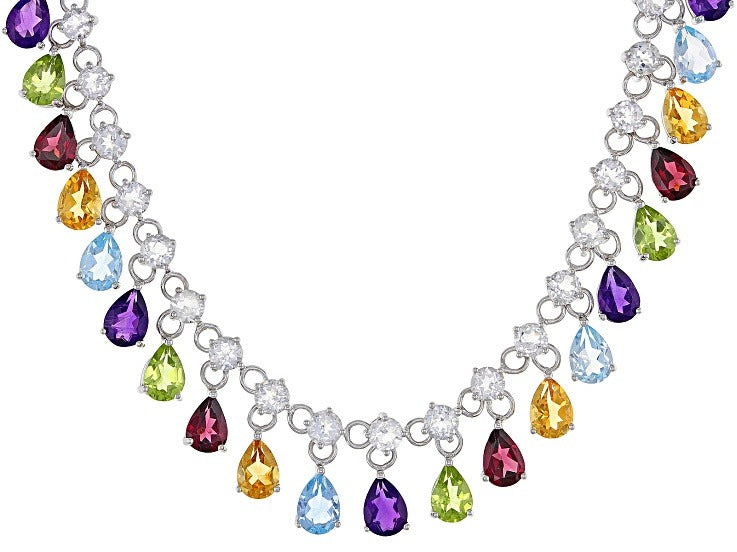 Cascade of Color: Teardrop Gemstone Statement Necklace