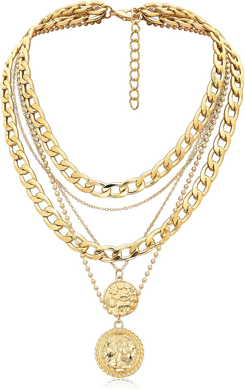 Vintage Coin Chain Set – 5-Layer Retro Necklace Stack