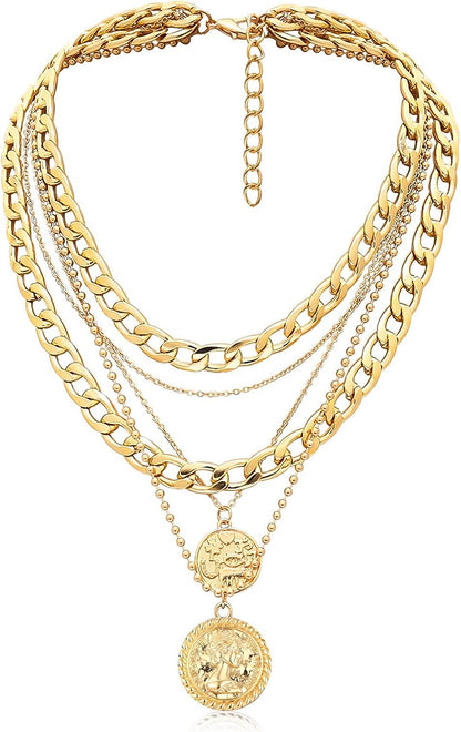 Vintage Coin Chain Set – 5-Layer Retro Necklace Stack