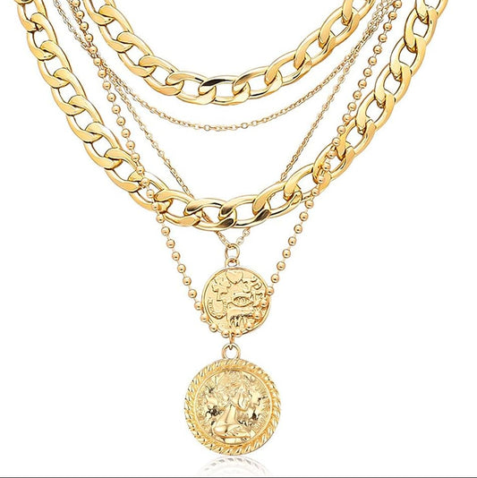 Vintage Coin Chain Set – 5-Layer Retro Necklace Stack