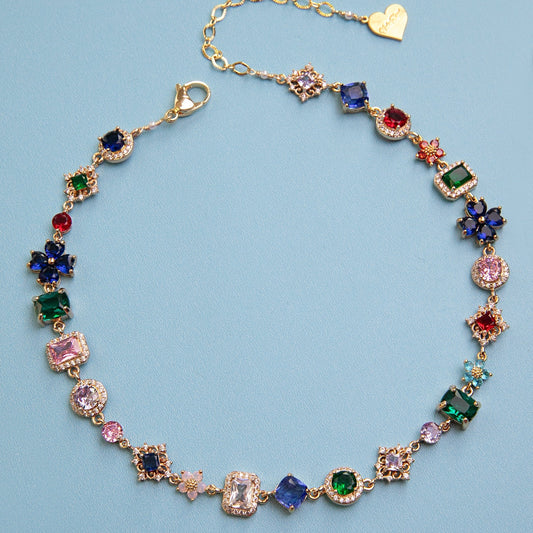Antique Bloom Multi-Cut Gemstone Statement Necklace