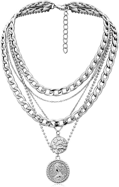 Vintage Coin Chain Set – 5-Layer Retro Necklace Stack