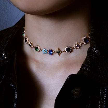 Antique Bloom Multi-Cut Gemstone Statement Necklace
