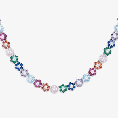 Multi Floral Wreath Gemstone Necklace