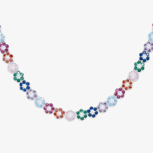 Multi Floral Wreath Gemstone Necklace