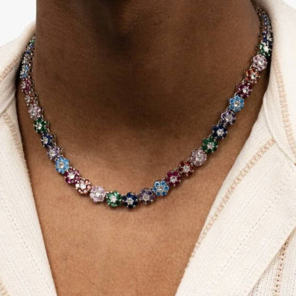Multi Floral Wreath Gemstone Necklace