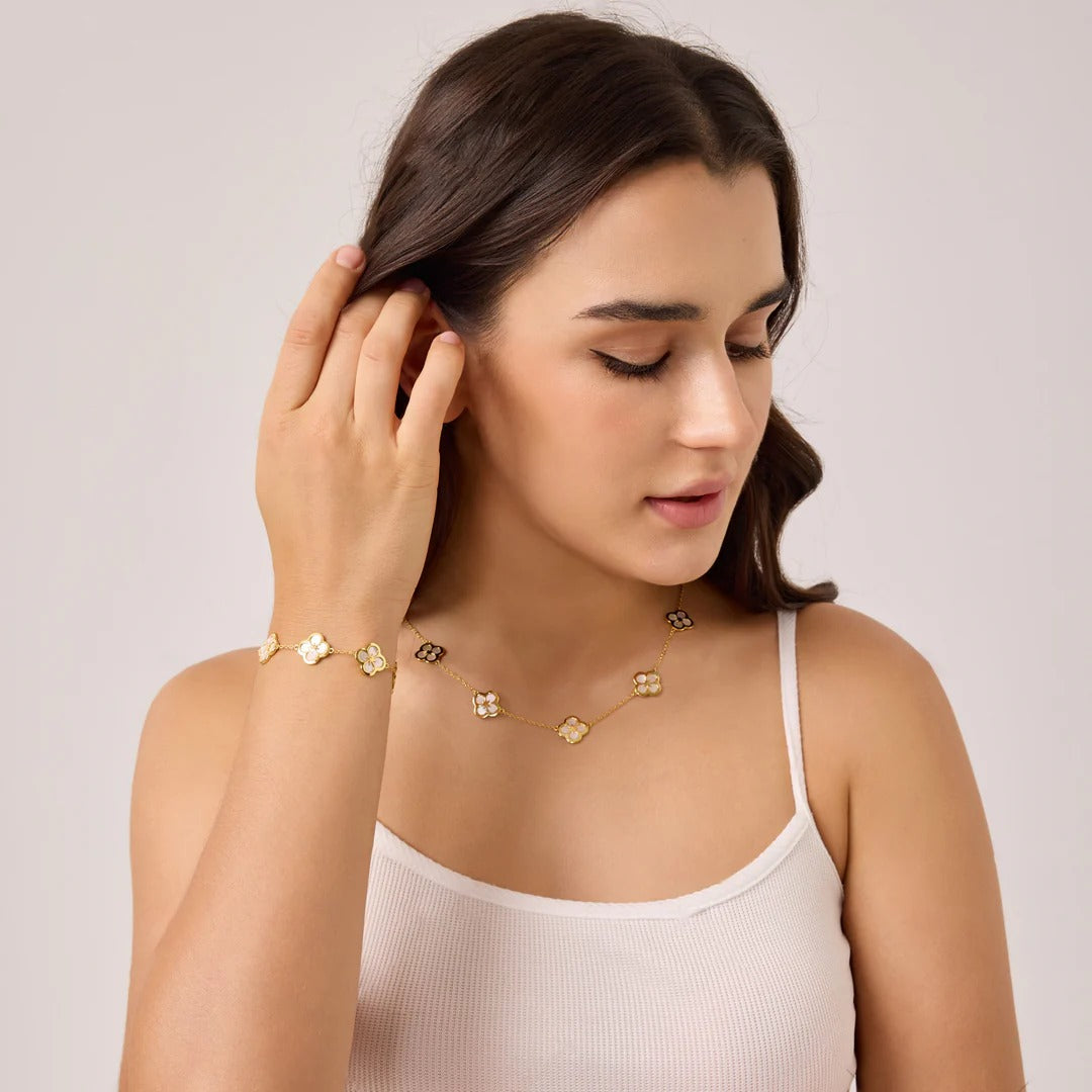 Lucky Clover: Mother of Pearl & Diamond Necklace