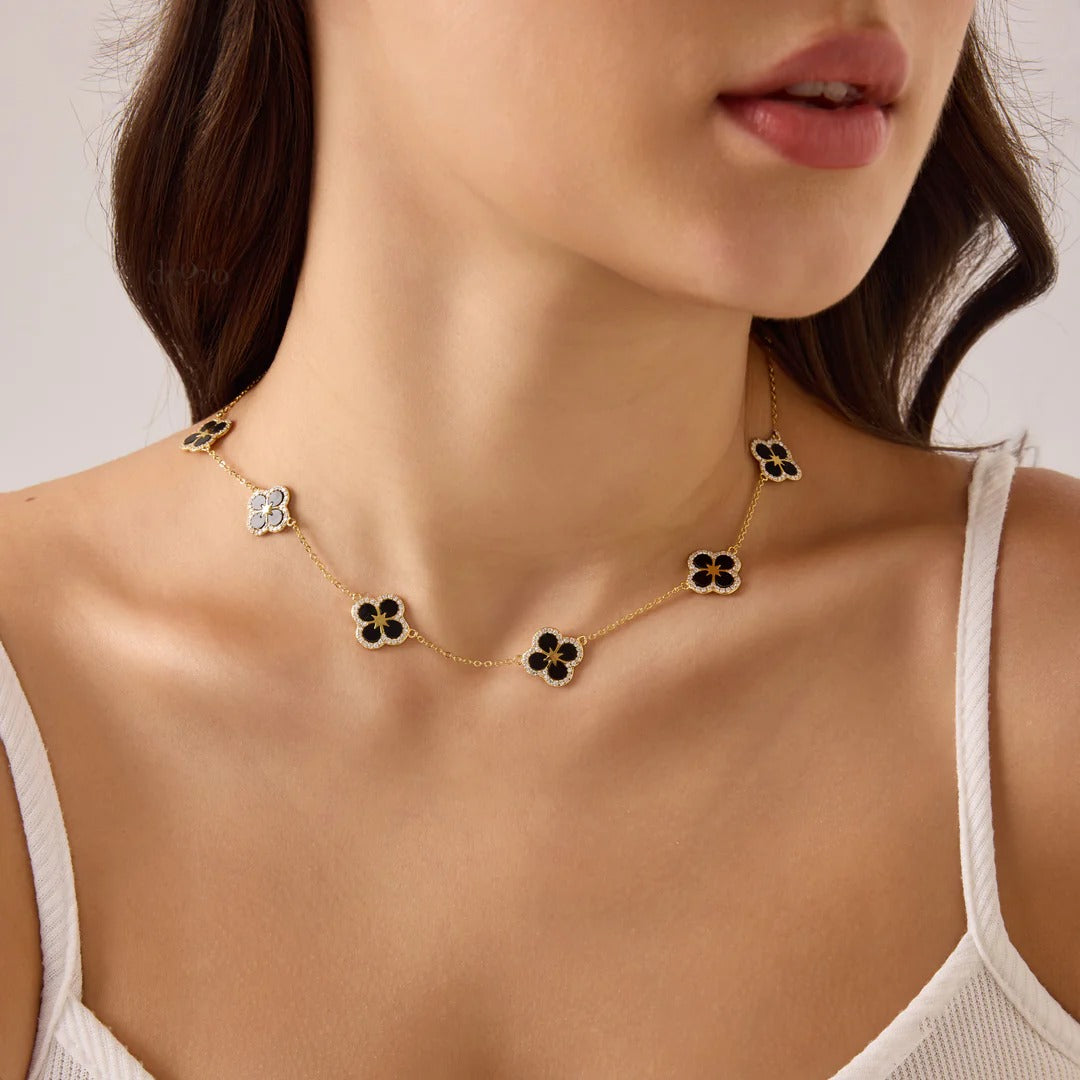 Lucky Clover: Mother of Pearl & Diamond Necklace