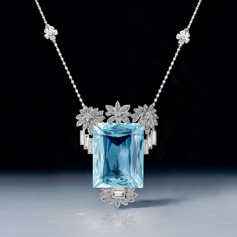 Radiant Cut Aquamarine Pendant Necklace in 925 Sterling Silver