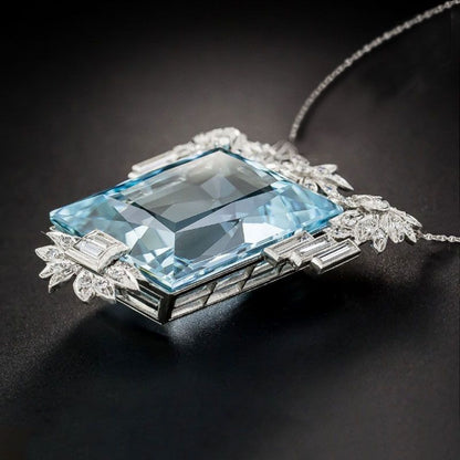 Radiant Cut Aquamarine Pendant Necklace in 925 Sterling Silver