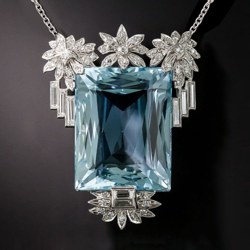 Radiant Cut Aquamarine Pendant Necklace in 925 Sterling Silver
