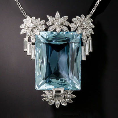 Radiant Cut Aquamarine Pendant Necklace in 925 Sterling Silver
