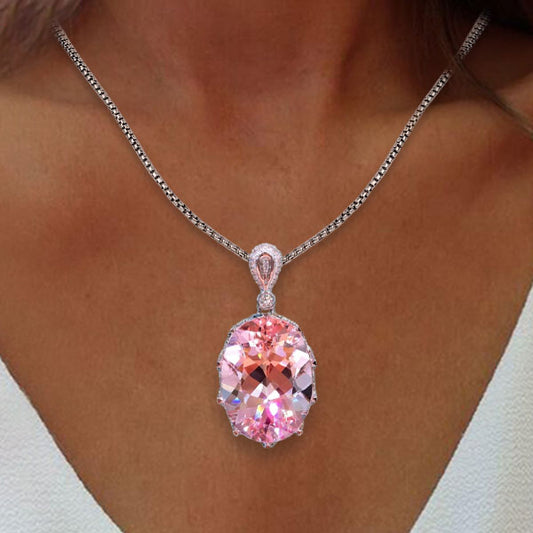 Oval Cut Pink Pendant Necklace in 925 Sterling Silver
