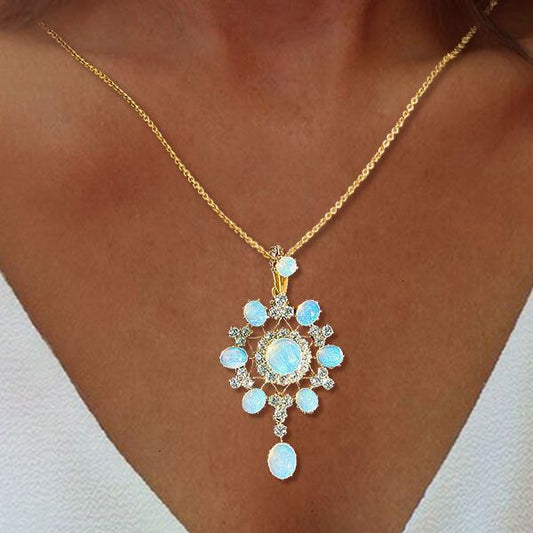 Palace Vintage Opal Pendant Necklace in 925 Sterling Silver