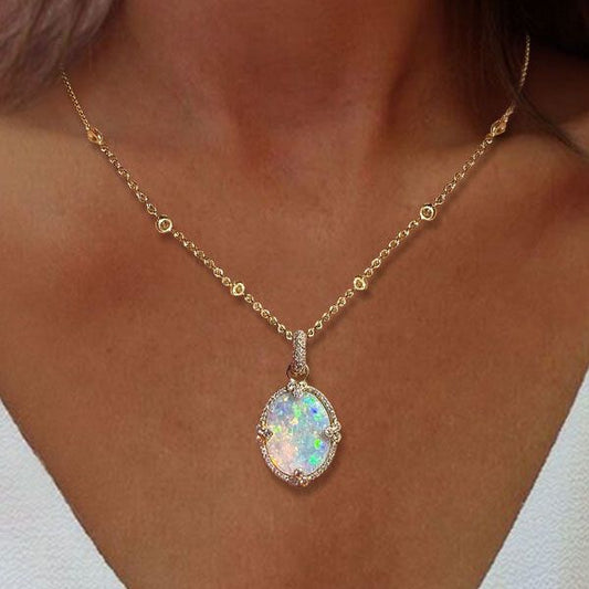 Oval Cut Opal Pendant Necklace in 925 Sterling Silver