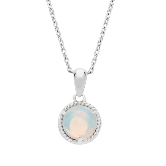 7mm Round Cut Opal Pendant Necklace in 925 Sterling Silver
