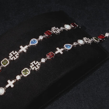 Multi Gemstone & Cross Necklace