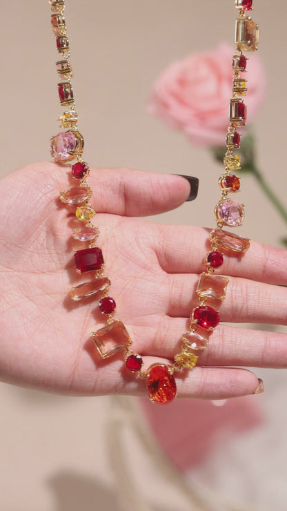 Crimson Sunset Gradient Multi-Cut Crystal Cascade Necklace