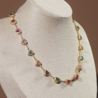Heart Shaped Colorful Synthetic Decorated Necklace
