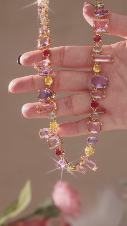 Majestic Aura Multi-Gemstone Gradient Cascade Necklace